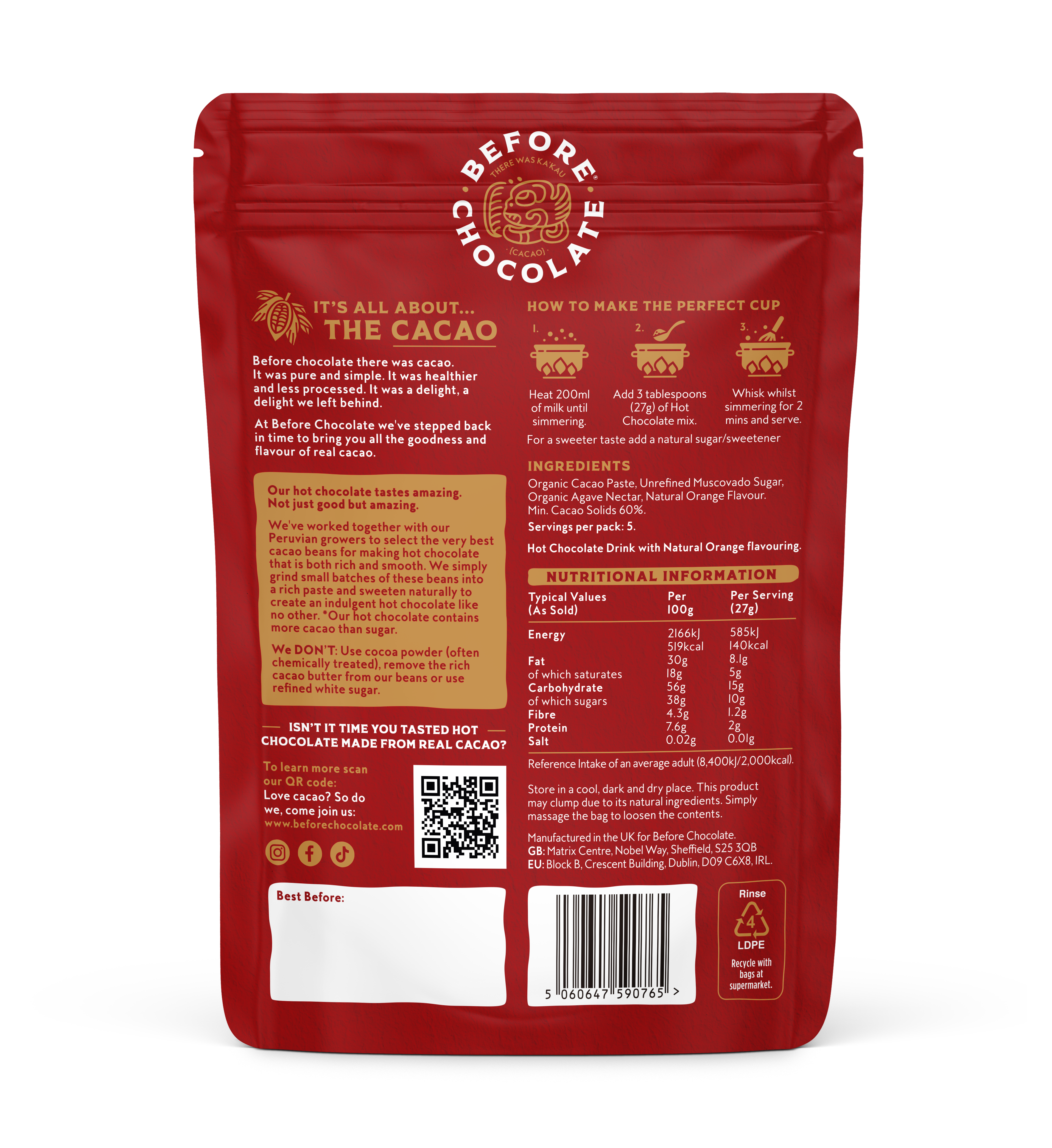 Orange Hot Chocolate Made From Whole Cacao Bean. (Featured on ITV)