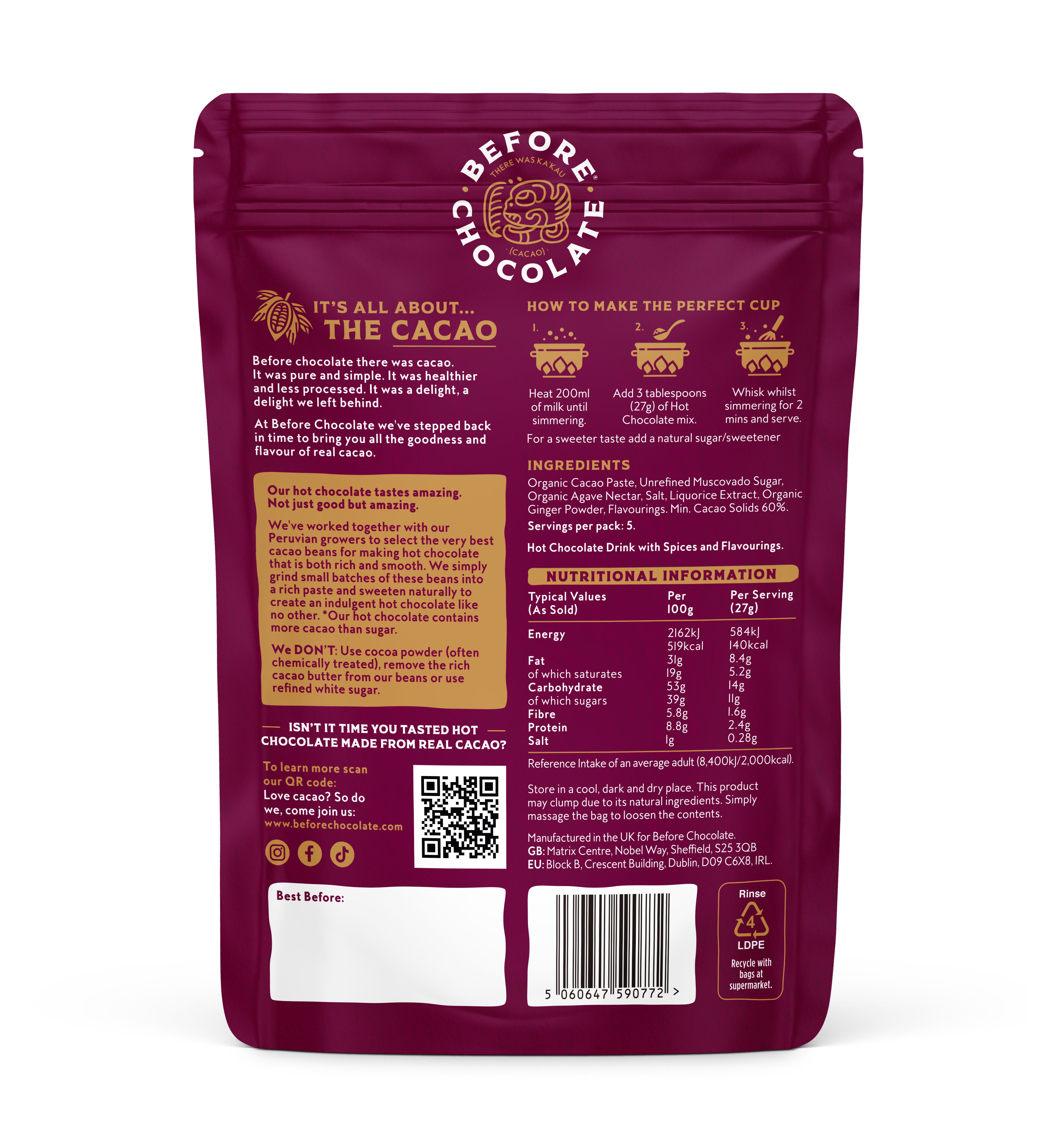 Spiced Hot Chocolate Made From Whole Cacao Bean