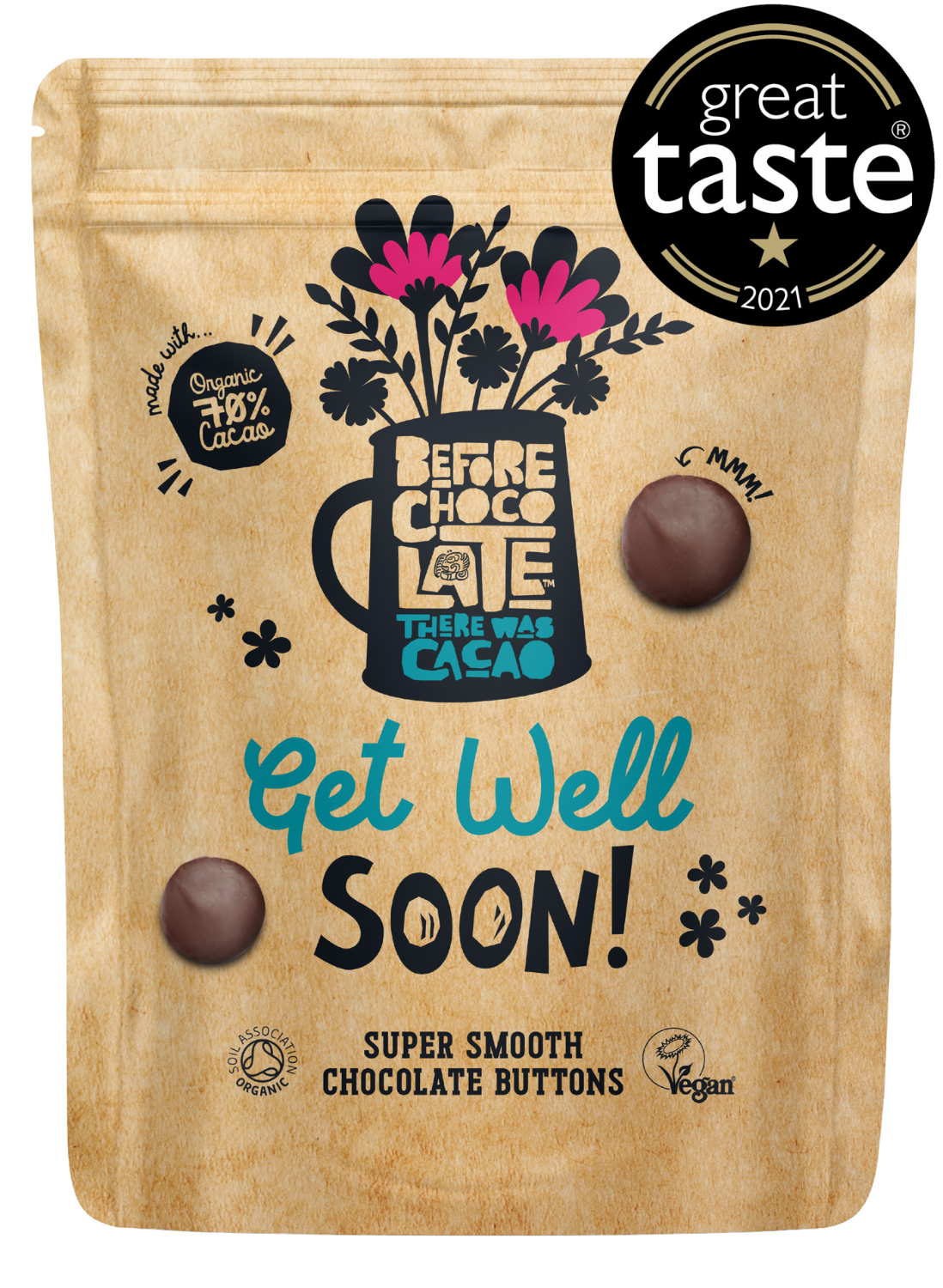 Get Well Soon - Organic Vegan Plain 70% Dark Chocolate Buttons