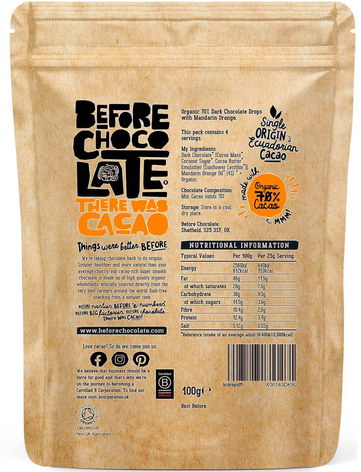 Organic Vegan Mandarin Orange 70% Dark Chocolate Drops