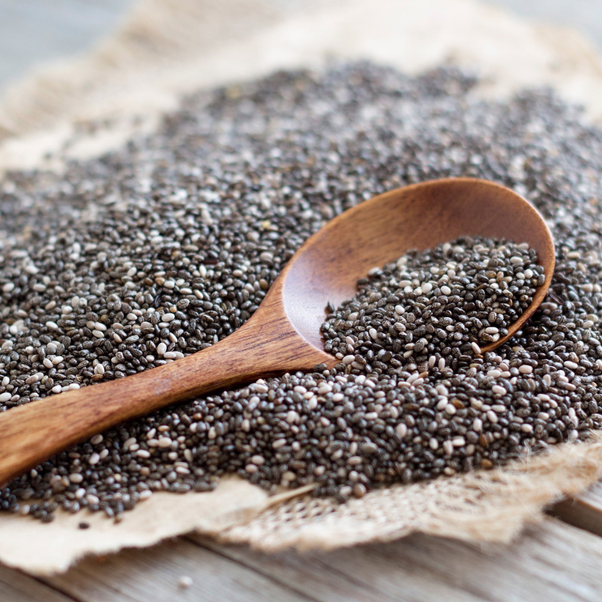 Organic Chia Seeds on Wooden Spoon