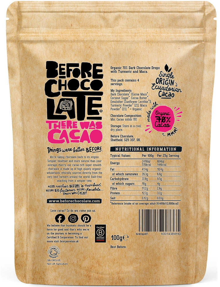 
                  
                    Load image into Gallery viewer, Organic Vegan Turmeric and Maca 70% Dark Chocolate Drops
                  
                