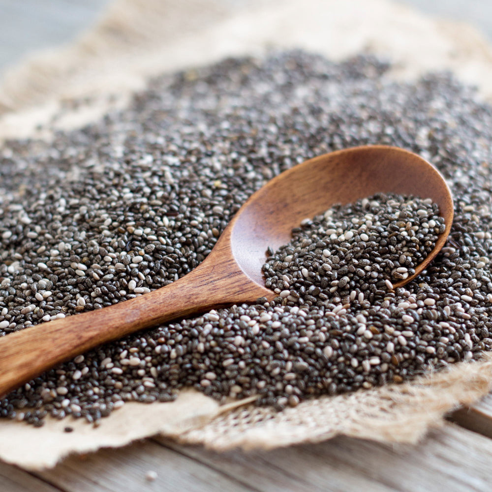 Organic Chia Seeds on Wooden Spoon